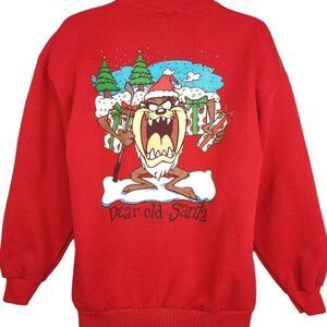 Taz Christmas Sweatshirt Vintage 90s Santa Claus Looney Tunes Mens Size Large